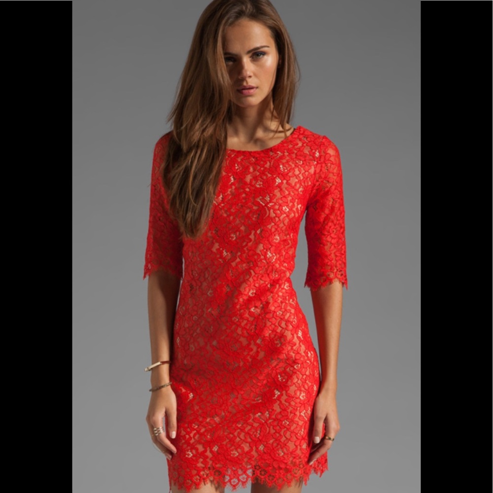Shoshanna rhubarb Lisa lace shift dress red hot summer wedding dress